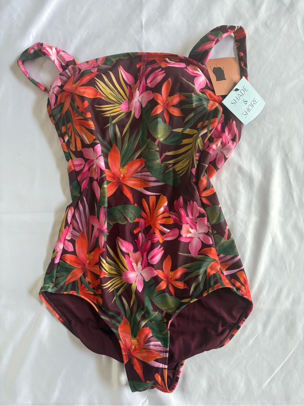 Shade & Shore Girls Tropical Floral One-Piece Swimsuit - Pink, Red & Green
